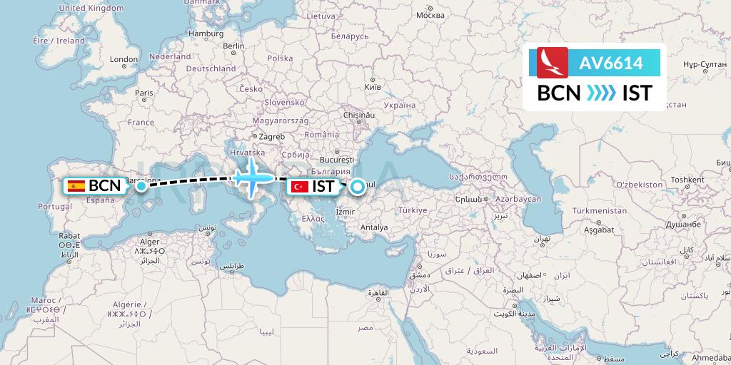 AV6614 Avianca Flight Map: Barcelona to Istanbul