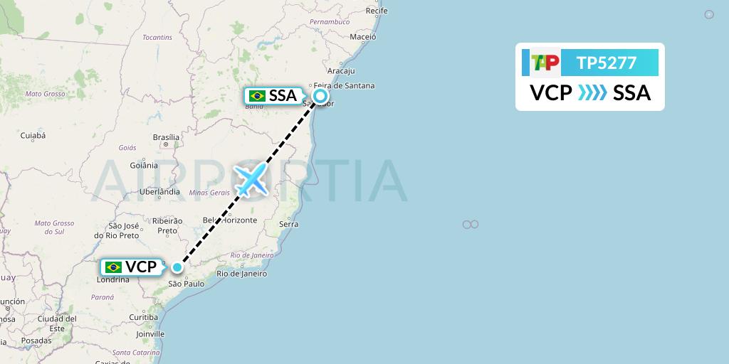 TP5277 TAP Portugal Flight Map: Campinas to Salvador