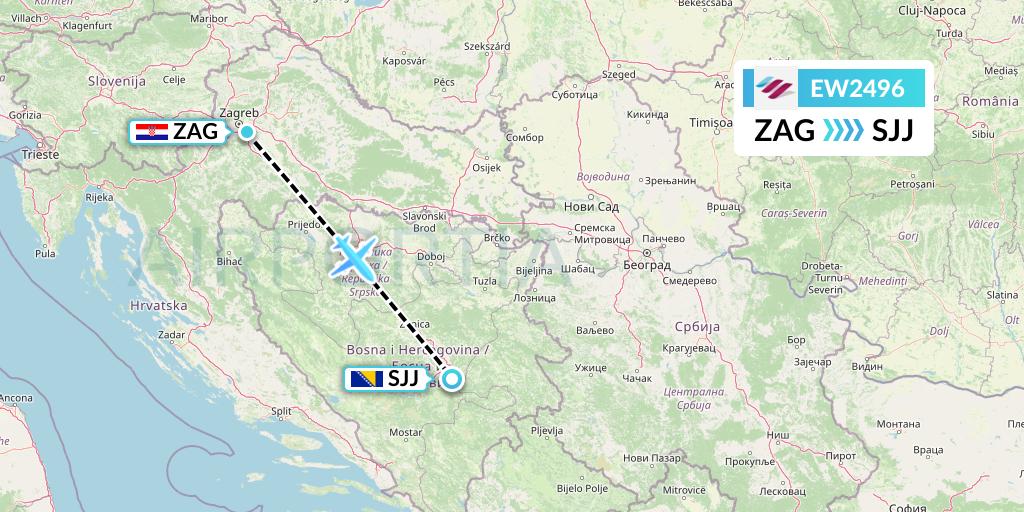 EW2496 Eurowings Flight Map: Zagreb to Sarajevo
