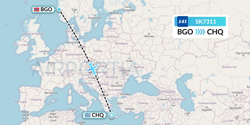 SK7311 SAS Flight Map: Bergen to Chania