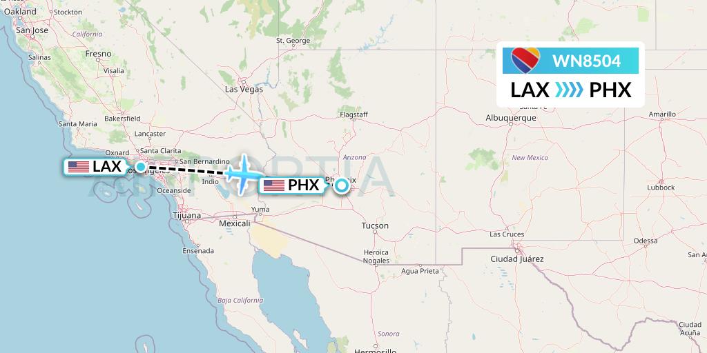 WN8504 Southwest Airlines Flight Map: Los Angeles to Phoenix