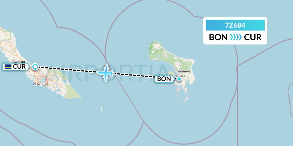 7Z684 EZ Air Flight Map: Bonaire to Willemstad