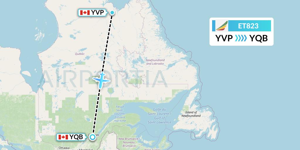 ET823 Ethiopian Airlines Flight Map: Kuujjuaq to Quebec