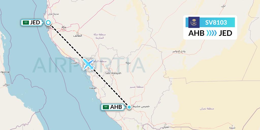 SV8103 Saudi Arabian Airlines Flight Map: Abha to Jeddah