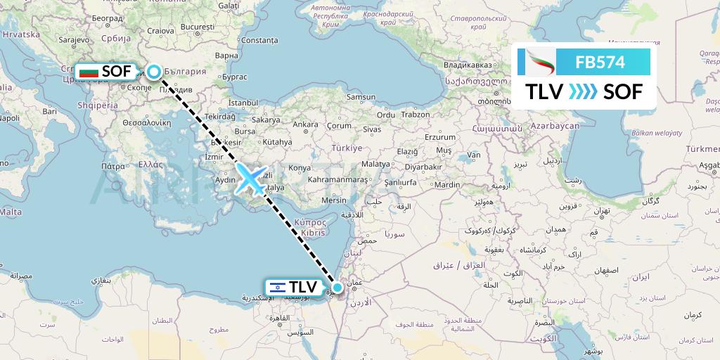 FB574 Bulgaria Air Flight Map: Tel Aviv to Sofia
