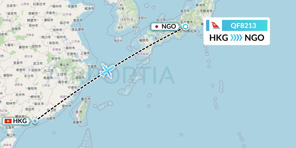 QF8213 Qantas Flight Map: Hong Kong to Nagoya