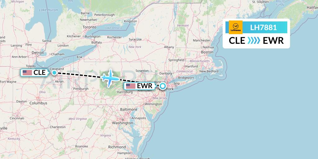 LH7881 Lufthansa Flight Map: Cleveland to New York