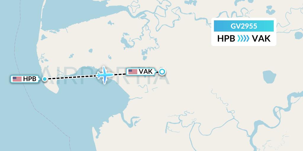 GV2955 Grant Aviation Flight Map: Hooper Bay to Chevak