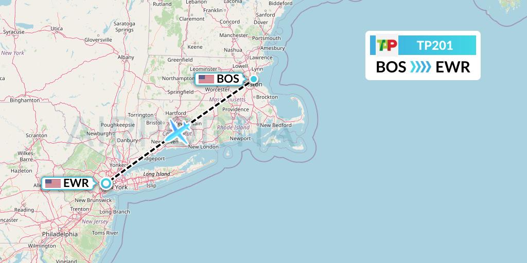 TP201 TAP Portugal Flight Map: Boston to New York