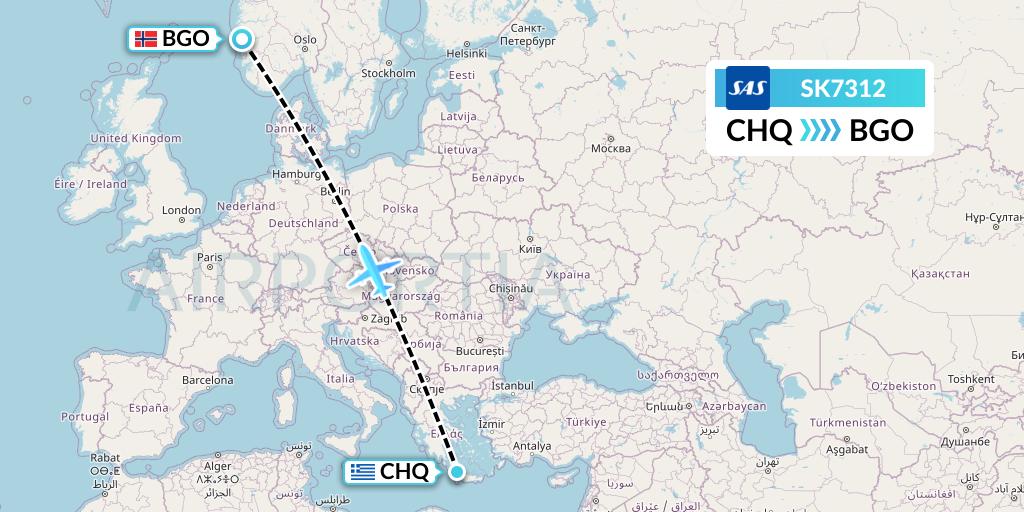 SK7312 SAS Flight Map: Chania to Bergen