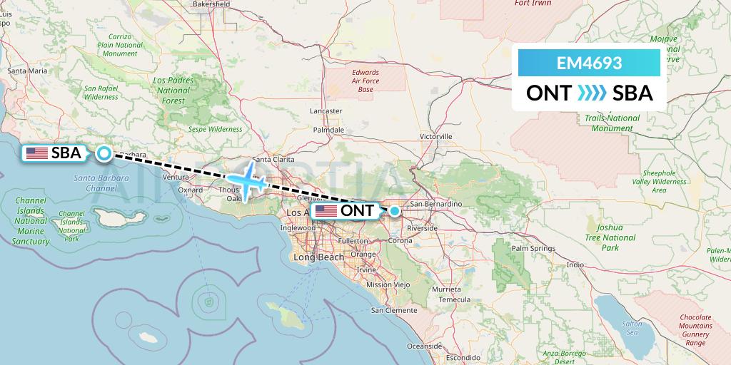 EM4693 Empire Airlines Flight Map: Ontario to Santa Barbara