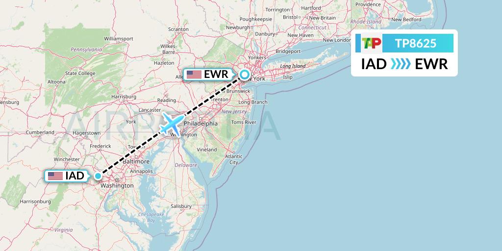 TP8625 TAP Portugal Flight Map: Washington to New York