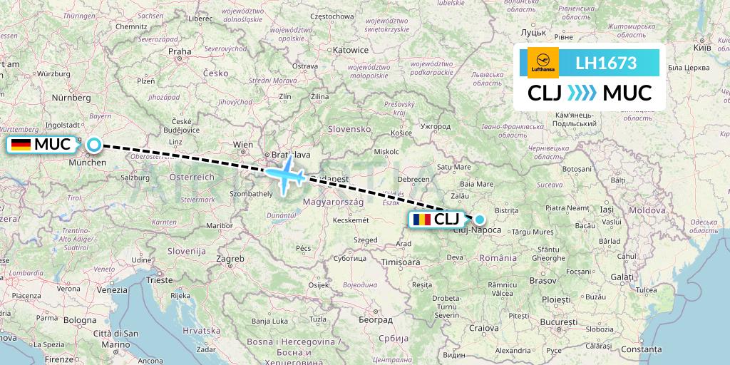LH1673 Lufthansa Flight Map: Cluj-Napoca to Munich