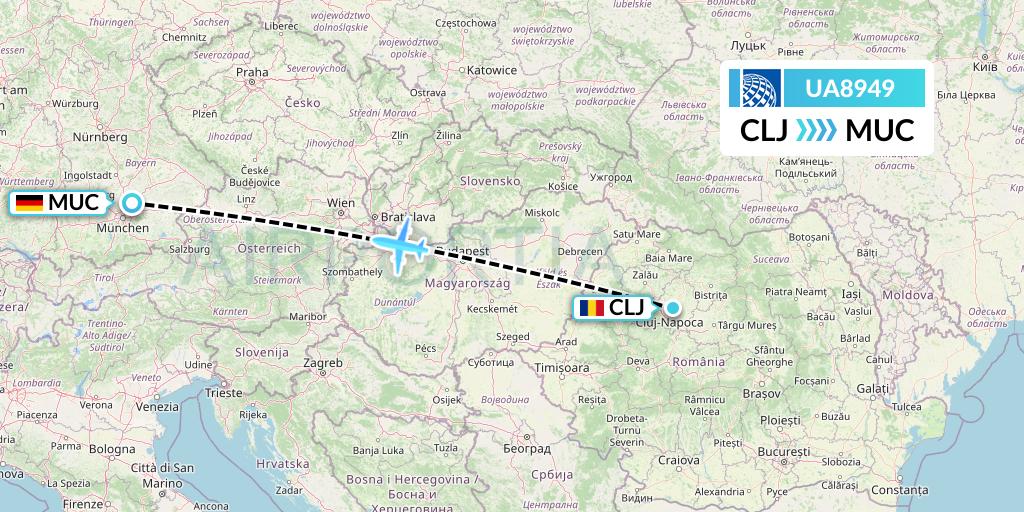 UA8949 United Airlines Flight Map: Cluj-Napoca to Munich