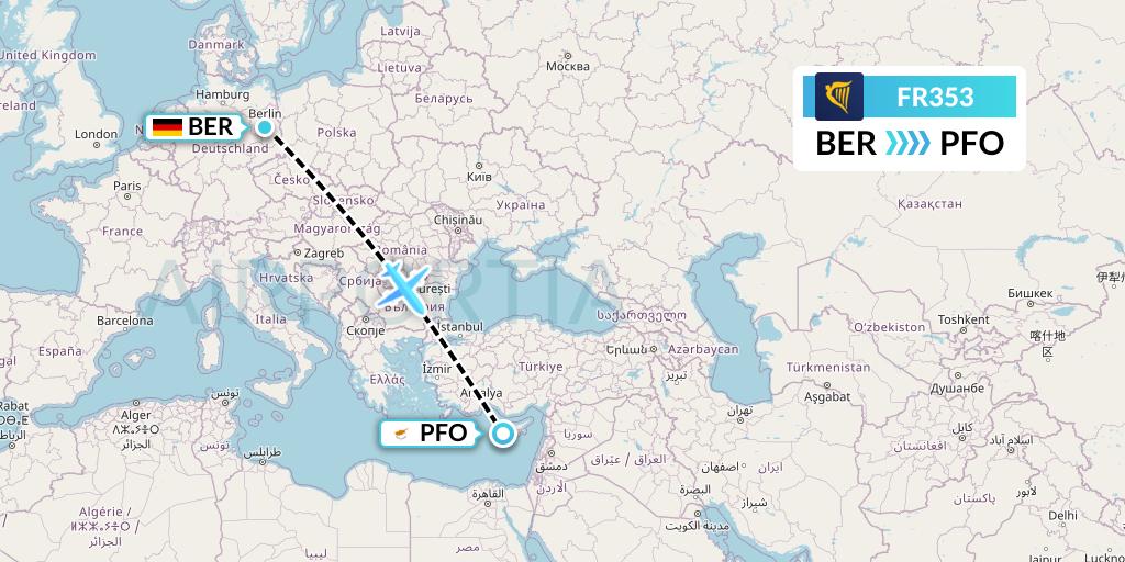 FR353 Ryanair Flight Map: Berlin to Pafos