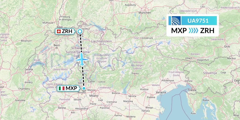 UA9751 United Airlines Flight Map: Milan to Zurich