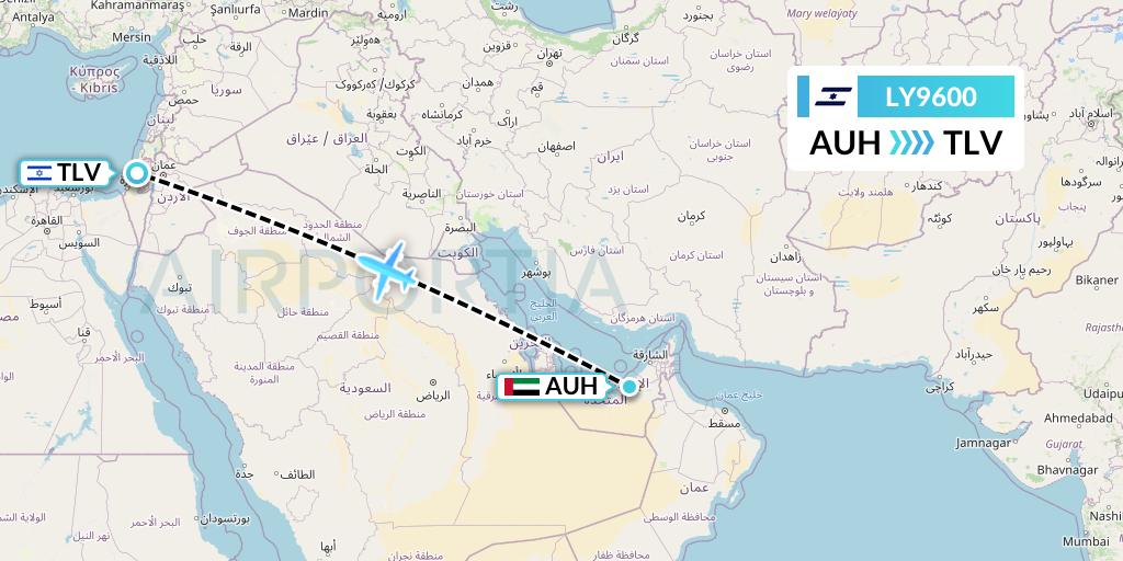 LY9600 El Al Flight Map: Abu Dhabi to Tel Aviv