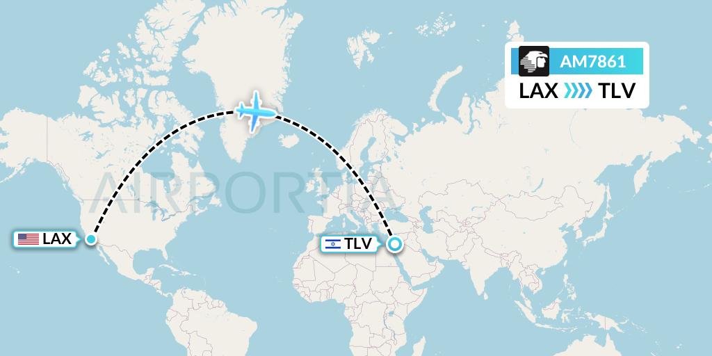 AM7861 Aeromexico Flight Map: Los Angeles to Tel Aviv