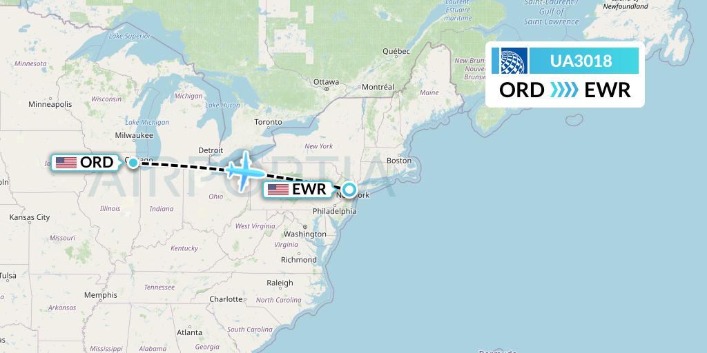 UA3018 United Airlines Flight Map: Chicago to New York