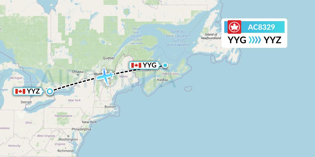 AC8329 Air Canada Flight Map: Charlottetown to Toronto