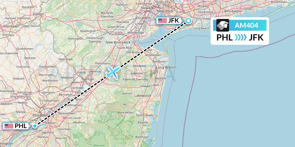 AM404 Aeromexico Flight Map: Philadelphia to New York