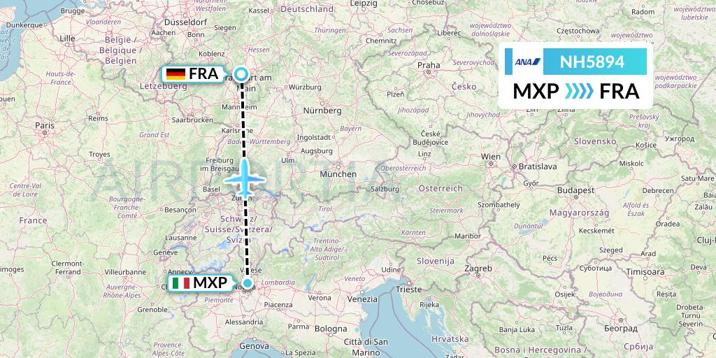 NH5894 All Nippon Airways Flight Map: Milan to Frankfurt