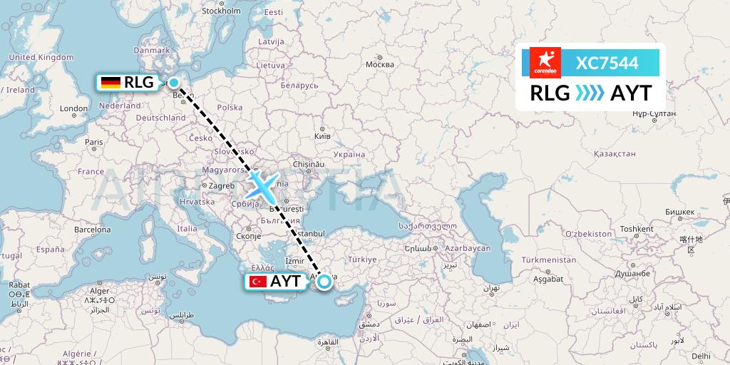 XC7544 Corendon Airlines Flight Map: Rostock to Antalya