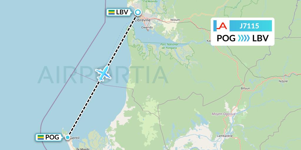 J7115 Afrijet Business Services Flight Map: Port Gentil to Libreville