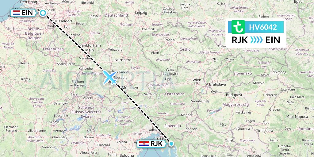 HV6042 Transavia Flight Map: Rijeka to Eindhoven