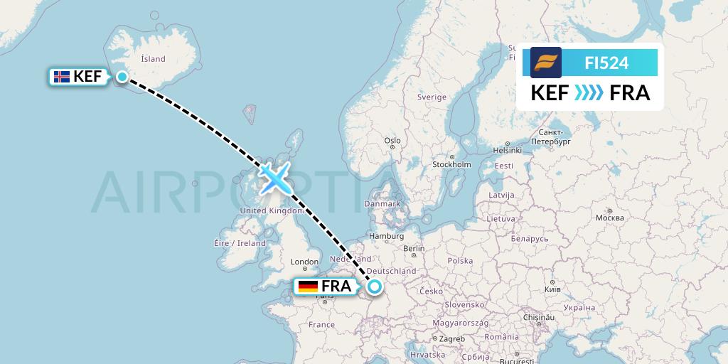 FI524 Icelandair Flight Map: Reykjavik to Frankfurt