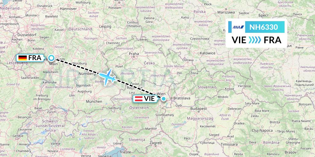 NH6330 All Nippon Airways Flight Map: Vienna to Frankfurt