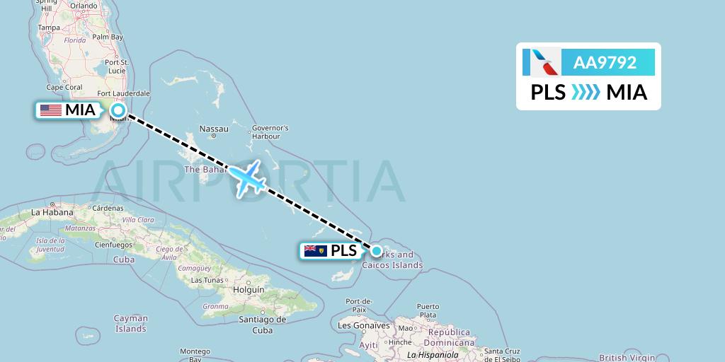 AA9792 American Airlines Flight Map: Providenciales to Miami
