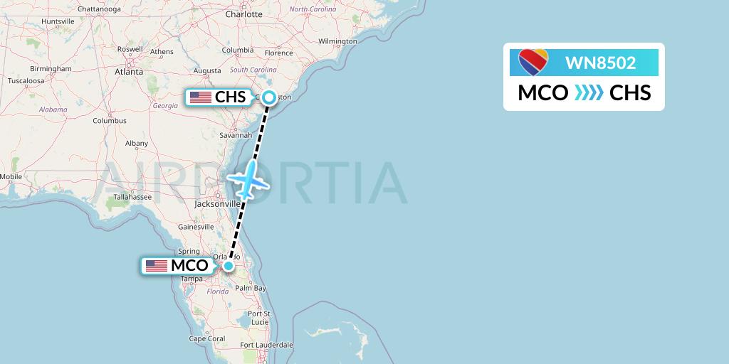 WN8502 Southwest Airlines Flight Map: Orlando to Charleston