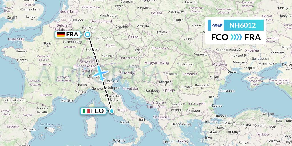 NH6012 All Nippon Airways Flight Map: Rome to Frankfurt