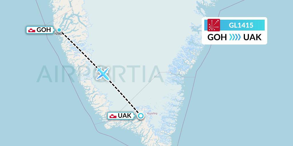 GL1415 Air Greenland Flight Map: Nuuk to Narsarsuaq