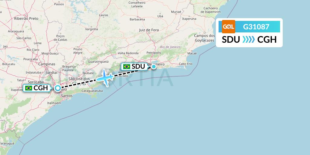 G31087 GOL Transportes Aeros Flight Map: Rio de Janeiro to Sao Paulo