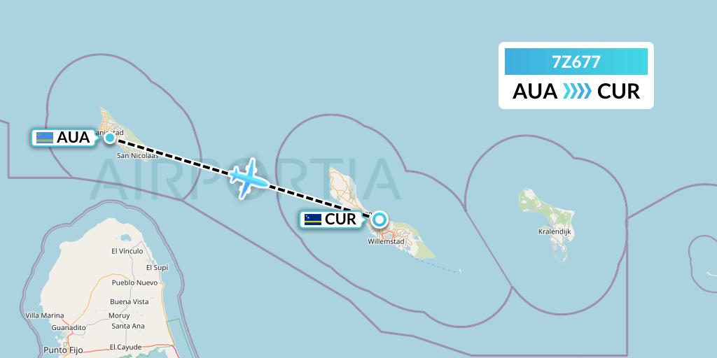 7Z677 EZ Air Flight Map: Oranjestad to Willemstad