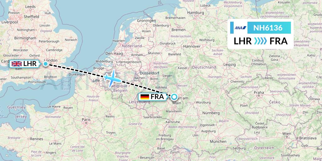 NH6136 All Nippon Airways Flight Map: London to Frankfurt