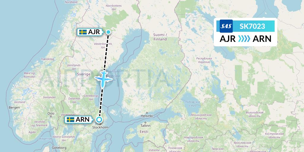 SK7023 SAS Flight Map: Arvidsjaur to Stockholm