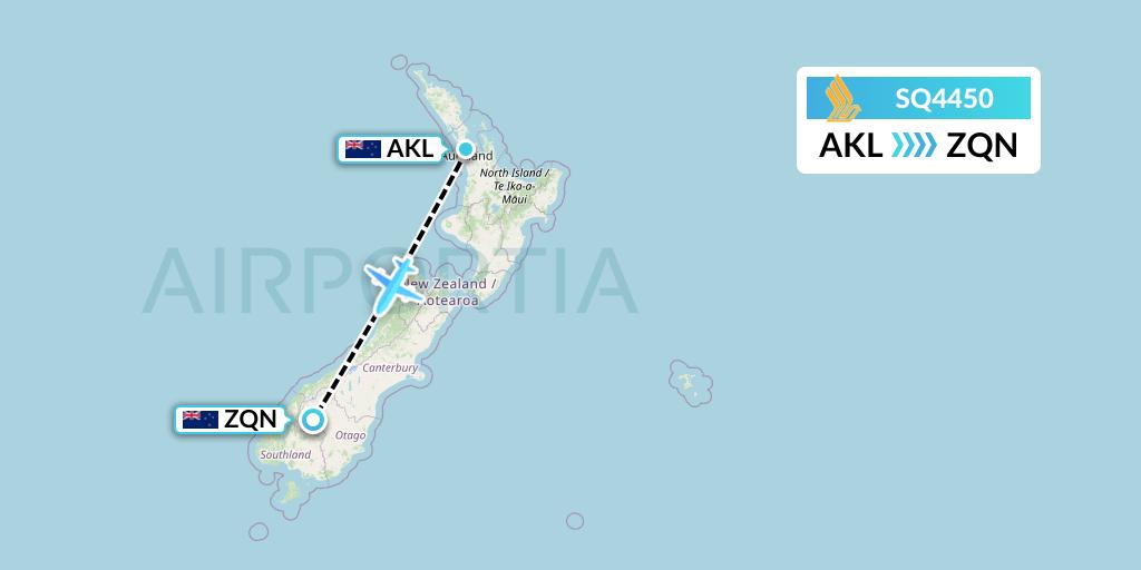 SQ4450 Singapore Airlines Flight Map: Auckland to Queenstown