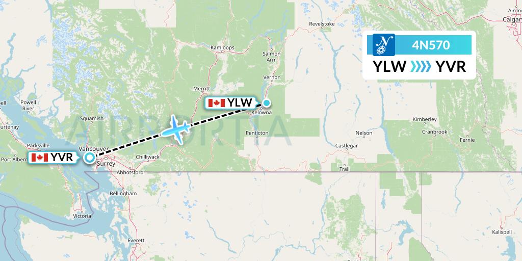 4N570 Air North Flight Map: Kelowna to Vancouver