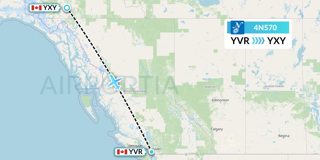 4N570 Air North Flight Map: Vancouver to Whitehorse