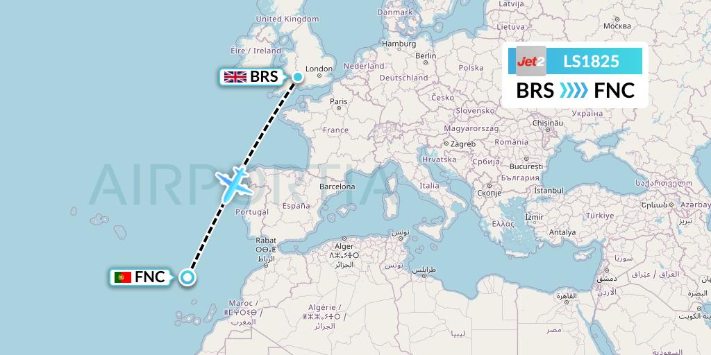 LS1825 Jet2 Flight Map: Bristol to Funchal