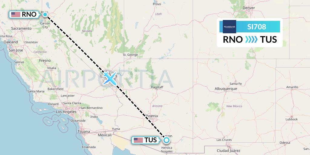 SI708 Blue Islands Flight Map: Reno to Tucson