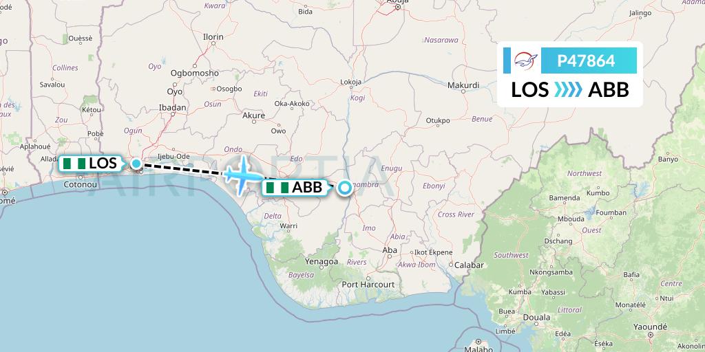 P47864 Air Peace Flight Map: Lagos to Asaba