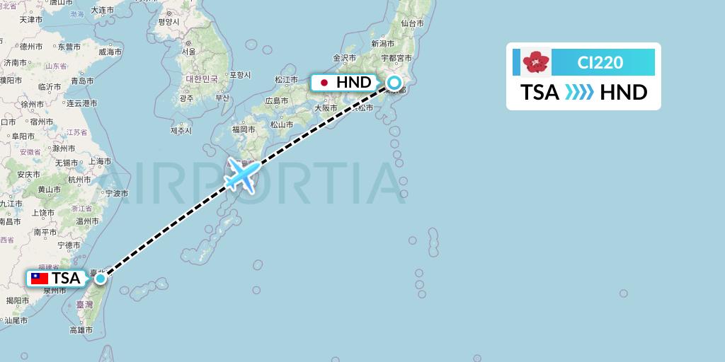 CI220 China Airlines Flight Map: Taipei to Tokyo