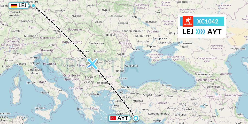 XC1042 Corendon Airlines Flight Map: Leipzig to Antalya