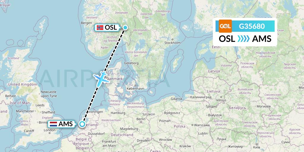 G35680 GOL Transportes Aeros Flight Map: Oslo to Amsterdam