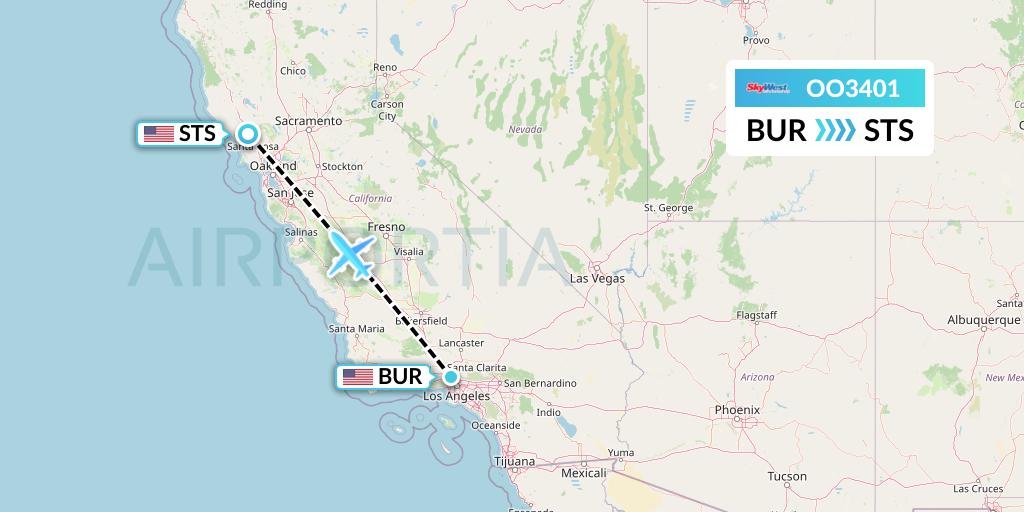 OO3401 SkyWest Airlines Flight Map: Burbank to Santa Rosa