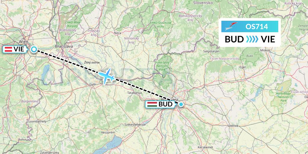 OS714 Austrian Airlines Flight Map: Budapest to Vienna